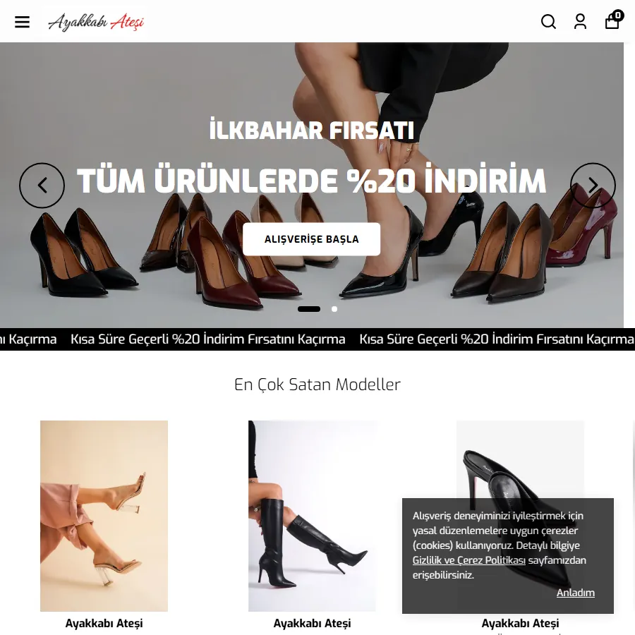 Ayakkabı Ateşi web sitesi ekran görüntüsü