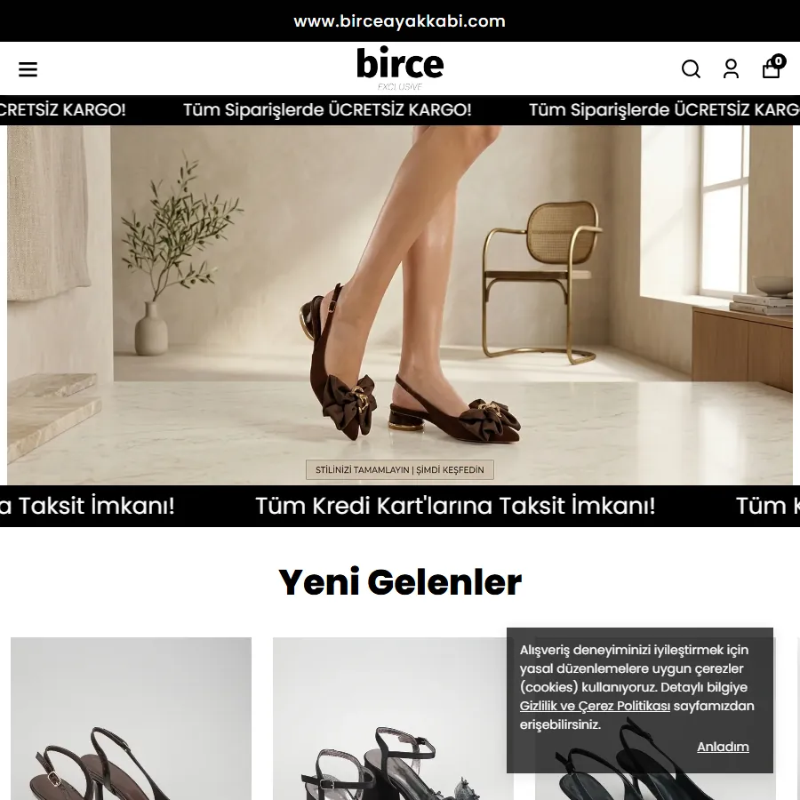 Birce Ayakkabı web sitesi ekran görüntüsü