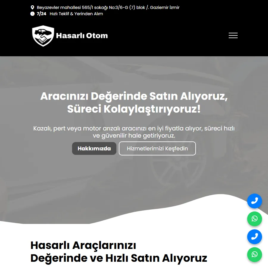 Hasarlı Otom web sitesi ekran görüntüsü