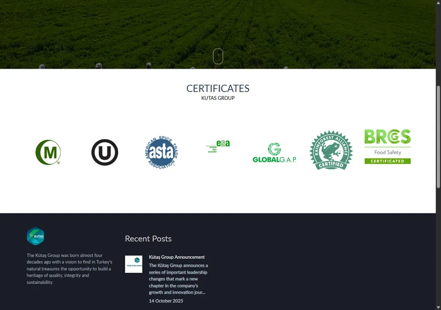 Kütaş web sitesi ekran görüntüsü